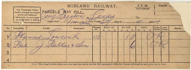 Package Meat  - Parcel 27-04-04 to Leeds - Lowcock - Pullar and Sons.jpg - Way Bill: Package Meat  & Parcel 27-04-04 to Leeds - Lowcock & Pullar and Sons